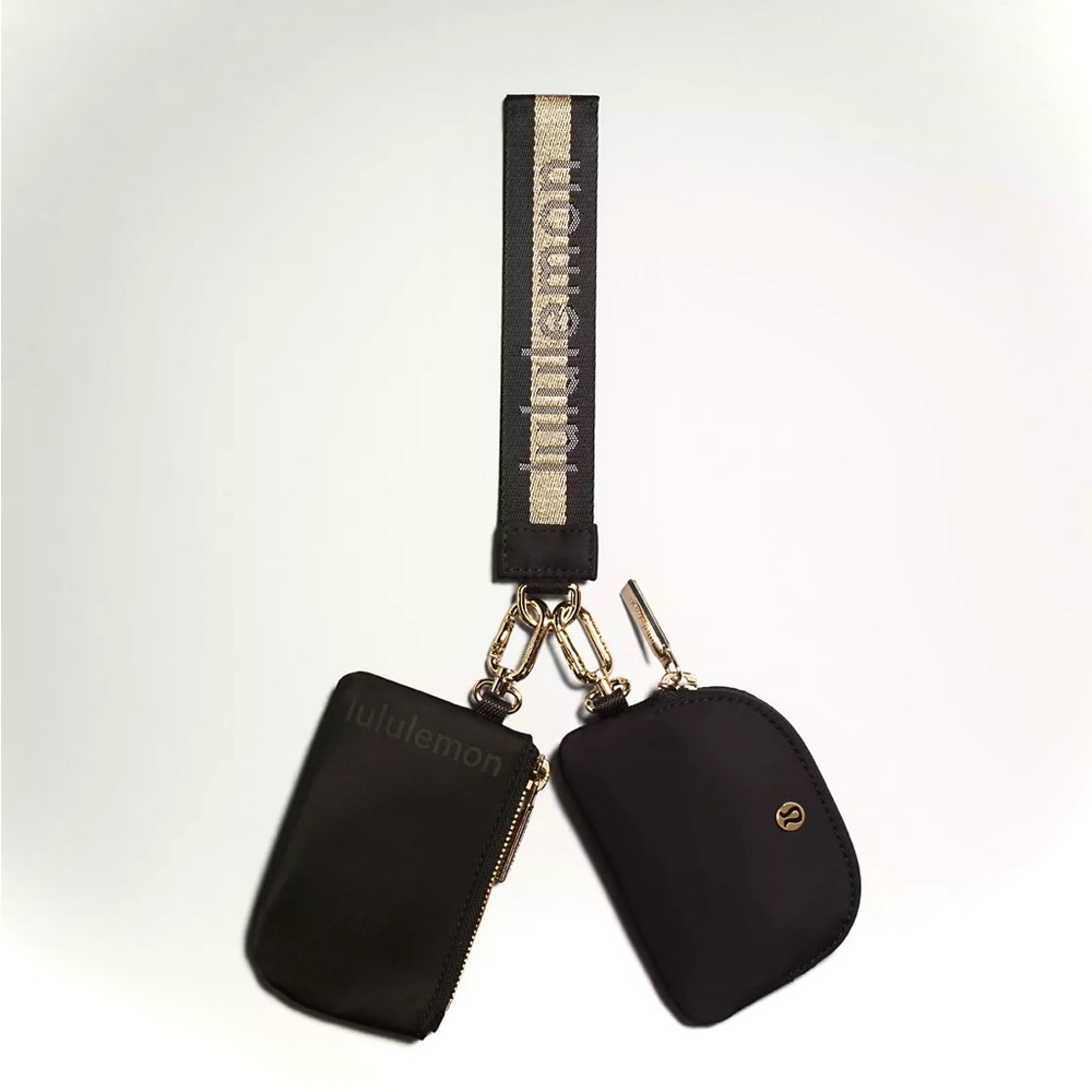 Lululemon Black Gold Dual Pouch Wristlet wordmark keychain wallet